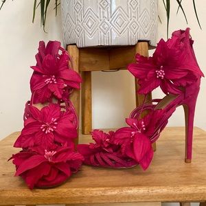 Fuchsia Floral Stiletto Heels - Size 8- NBW - NEW